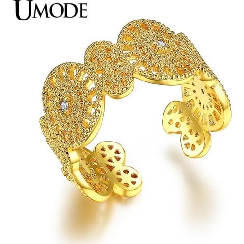 UMODE Vintage Round Open Rings for Women Gold Color CZ Stone Crystal Cocktail Ring Party Wedding Jewelry Aneis Feminino AUR0373A