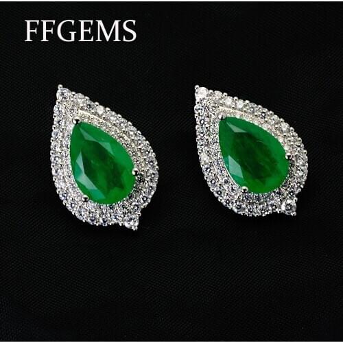 FFGems Vintage Silver Earrings Necklace SET Emerald green color stone white cold simple New 2020 for women girl Gift Wholesale