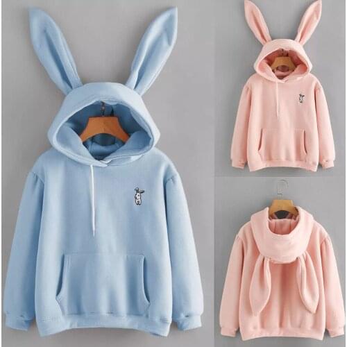 Womens Long Sleeve Rabbit Hoodie Sweatshirt Pullover Tops Blouse