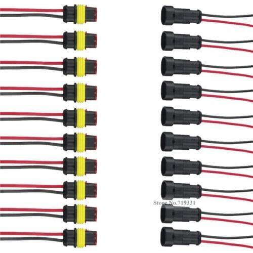 10 Kit 2 Pin Way Car Waterproof Electrical Connector Plug with Wire AWG