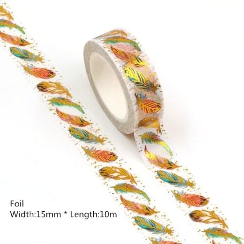 10PCS/lot 15MM*10M Foil Golden feather Decorative Washi Tape Scrapbooking Masking Tape School Office Supply washi tape