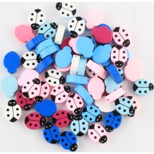 40pcs Cute Ladybug Shape Wood Beads 15X20mm Mix Color Wood Beads for Jewelry Making DIY Rattle Pacifier Clip Necklace