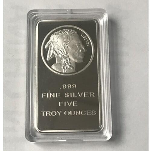 50 Pcs Non Magnetic Coin Indian Buffalo 1 OZ Silver Plated Ingot Badge 50 Mm x 28 Mm USA Animal Home Decoration Bar