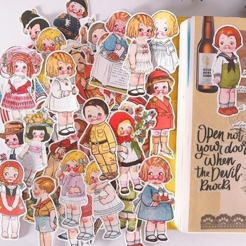 48pcs / bag Vintage tomato soup doll sticker DIY scrapbook album mobile phone computer diary primer collage decoration sticker