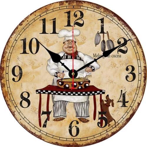 Cook Antique Wall Watch,Kitchen Clock,Shabby Retro Home Kitchen Room Decor,Large Shabby Rustic Cooker Figure Wall Clocks