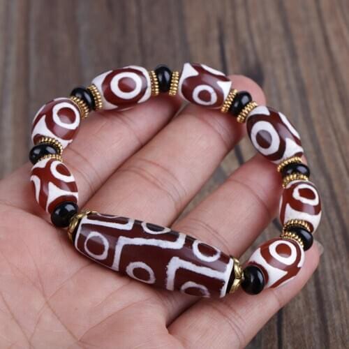Big oval natural dark brown wine red black green onyx semi precious stone bead charm tibetan buddhism beads bracelet for man