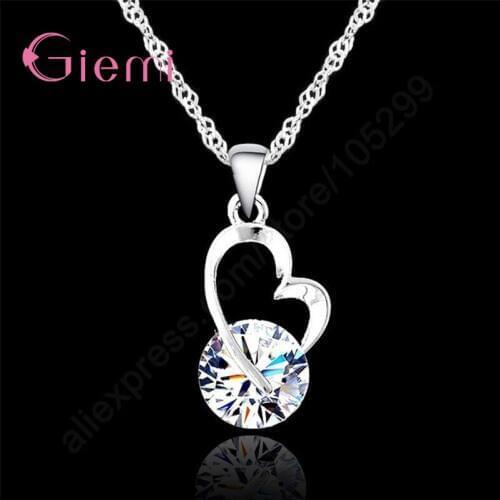 Authentic 925 Sterling Silver Chain Necklace for Women Sweet Heart Crystal Jewelry CZ Zircon Wedding Pendant Jewelry Gift
