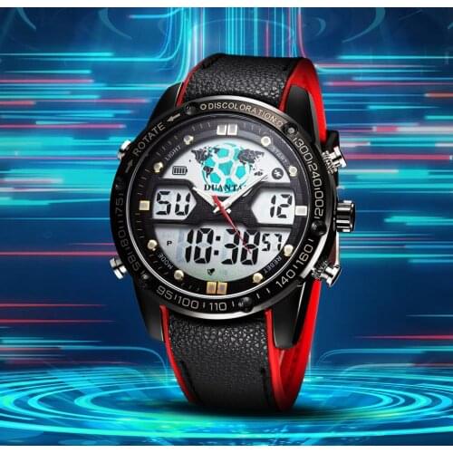 Duantai Mens Tennis Belt Football Theme Style Double Screen Switching Sports Electronic Watch Waterproof Luminous Mens Watch