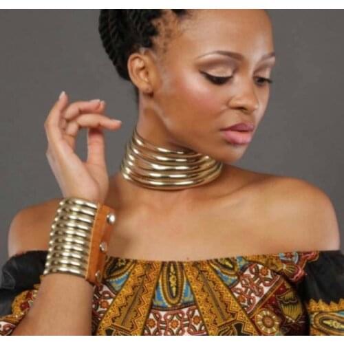 Liffly African Beads Jewelry Set Exaggerated Choker Necklace Bracelet Set Women Nigerian bridal Wedding Party Jewelry Sets