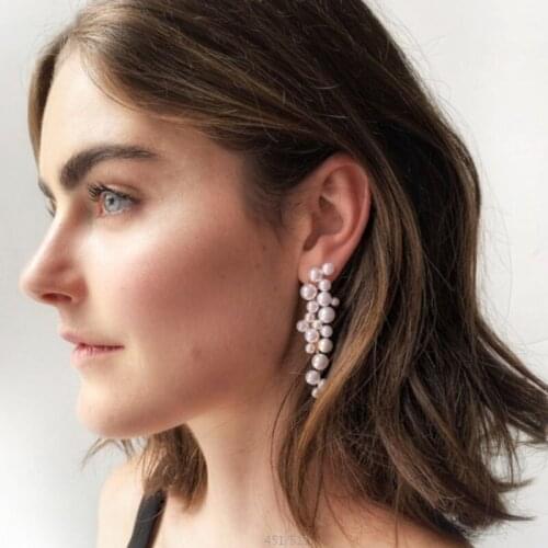 HebeDeer Korean Earring Women Cute Stud Drop Earrings Artificial Pearl Girls White Trendy Tassel Jewelry Kolczyki Pendientes