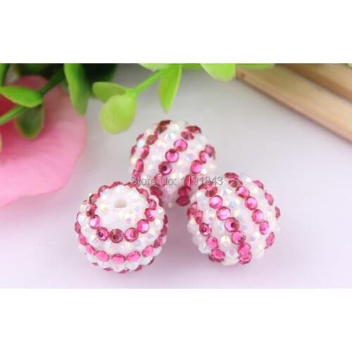 Kwoi vita 20mm 100pcs/lot hotpink/white ab color Chunky Resin Rhinestone Beads Ball for Kids Jewelry Making
