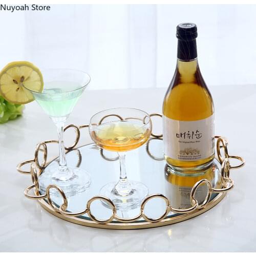 Metal Glass Mirror Storage Tray Living Room Coffee Table Decoration European-style Simple Desktop Display Tray Shooting Props