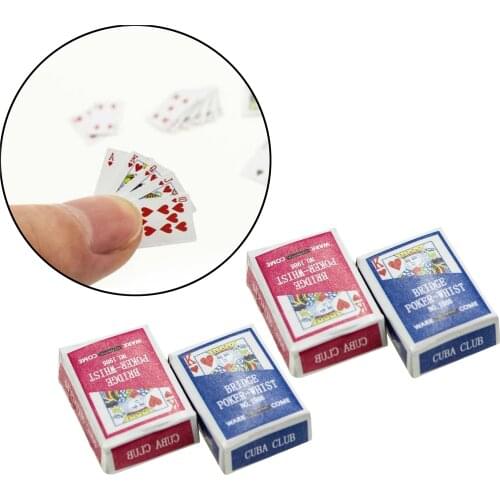2Sets Cute 1:12 Miniature Games Bridge Poker Mini Dollhouse Playing Cards Miniature For Dolls Accessory Home Decoration