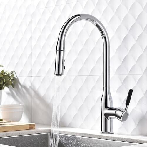 Fashionable chrome plated kitchen faucet Pull down cold and hot water faucet Succinct High brass kitchen faucet with spray