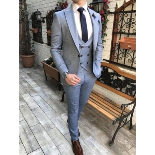 Handsome Groomsmen Wool blend Groom Tuxedos Mens Wedding Dress Man Jacket Blazer Prom Dinner (Jacket+Pants+Tie+Vest) A121
