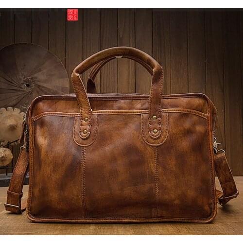 AETOO Mens retro briefcase, first layer cowhide mens shoulder bag, messenger bag, computer bag