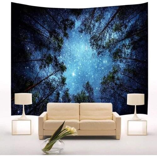Galaxy Forest Tapestry Night Sky Starry Milky Way Wall Hanging Art For Home Headboard Bedroom Living Room Dorm Decor