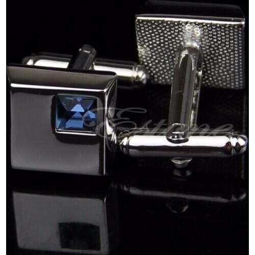 Stainless Steel Silver Vintage Mens Wedding Gift Blue Square Crystal Cuff Links F05
