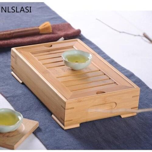 New style Chinese style bamboo tea set tray Water storage convenient tea tray Household Tea set tea set accessories WSHYUFEI