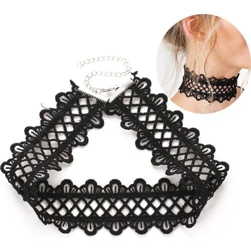 Women Girls Choker Necklace Fashion Vintage Decorative Lace Adjustable Choker Clavicle Wide Necklace Jewelry Accessories