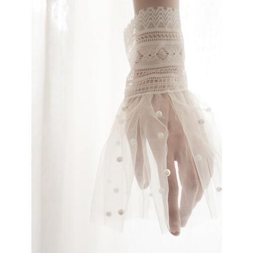 Fashion Women Warm Soft Gloves Lady accessories Universal False Cuff Sleeve Shirt Fairy beaded net yarn false sleeve cuff