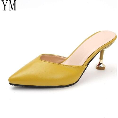 Hot Black Summer Candy Slippers Sexy Pointed with High Heels Flip Flops Slippers Female Sandals Sandalias Femenina 7.5cm Size 39