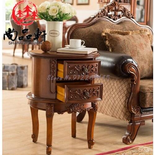 American Country Sofa Side Table Corner Solid Wood Creative Oval Small Tea Table Round Bedside Table Telephone Table