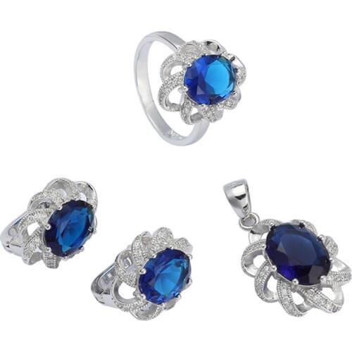 Eulonvan luxury wedding jewelry sets 925 sterling silver for women accessories dropshipping Dark Blue Cubic Zirconia S-3701set
