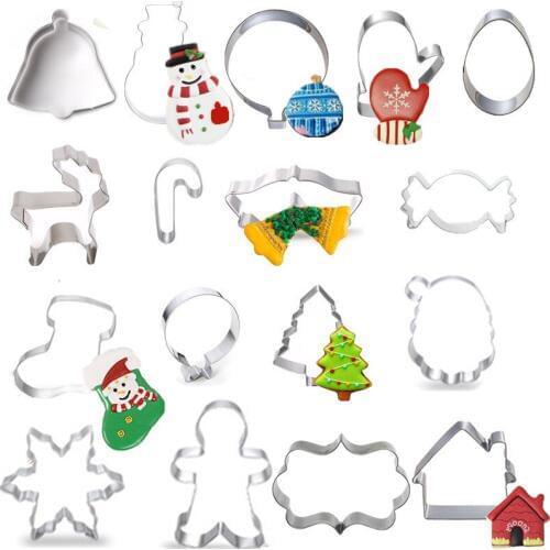 Christmas Series Stainless Steel Biscuit Cut Set Snowman Candy Bell Crutches Shape Christmas Cartoon Cookie Mould Set 17PCS