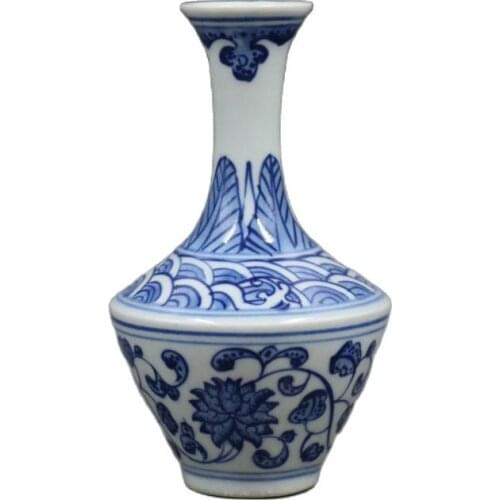 Family decoration collection of antique porcelain vase with blue and white flower and lotus pattern