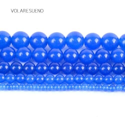 Blue Jades Stone Round Loose Beads 15” Strand Pick 4-12mm Spacer Beads For Charm Necklace Bracelet Accessory Jewelry Making