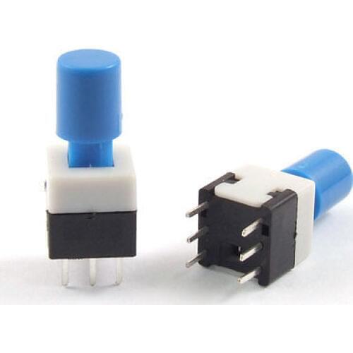 10pcs 8 x 8mm x 14mm Blue Cap PCB Push Button Tact Tactile Switch Lock 6 Pin DIP
