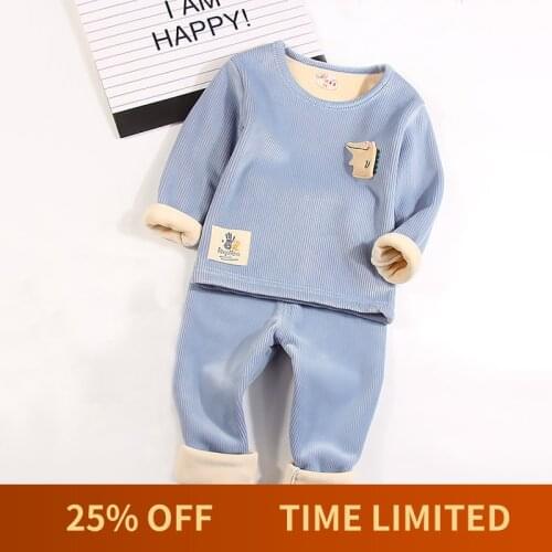 2T to 12Y Children Thermal Underwear Set Fleece Thicken Boys and Girls Winter Clothes 2021 New Baby Cartoon Warm Suit, #9242