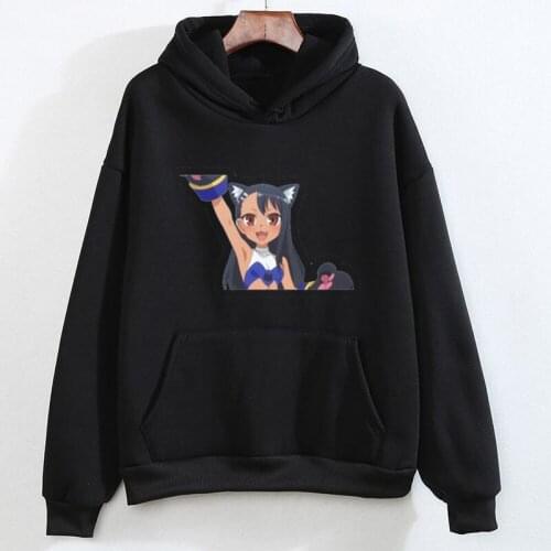 Oversized Hoodies Don't Toy with Me, Miss Nagatoro Printed Pullover Long Sleeve Anime Hoodies Loose Tops Male Sweatshirts Gothic