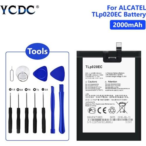YCDC New 2000mAh TLp020EC Battery For Alcatel POP UP 6044D Rechargeable Li-ion Built-in Mobile Phone Battery + Free Tools
