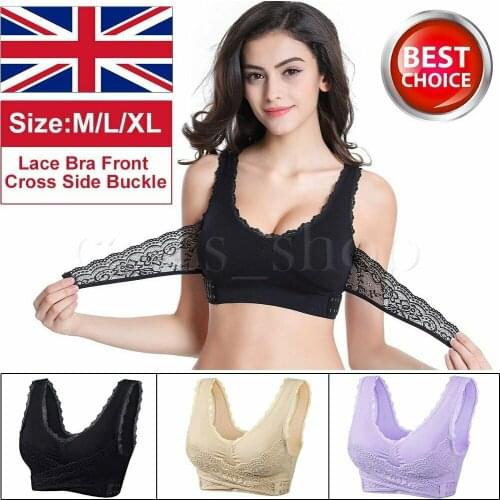 Women Sports Fitness Lace Seamless Bra Cross Side Buckle Wireless Padded Cross Vest Tops Posture Corrector Lift Up Bra