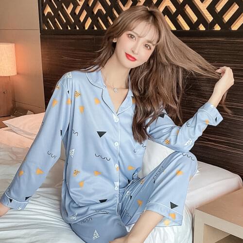 Women Pajamas Set Long Pant Pyjamas Sets New Sale Women Lovely Wear Leisure 2020 Autumn Long Sleeved Cotton Leisure Sleepwear