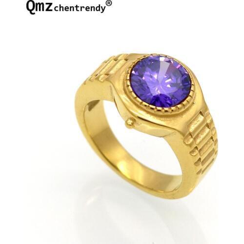 Stainless Steel Blue Red Gold AAA Cubic Zirconia Ring Womens Ring Classic Elegant Gold Wedding Watchband Rings Jewelry