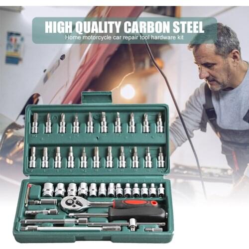 1/4 Drive Ratchet Socket Wrench Set Hex Bit Socket Kit Auto Repair Tools Hand Tools Ratchet Wrench Set 46pcs