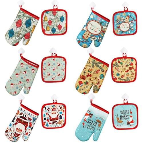 1Pc Heat Resistant Glove + 1Pc Anti-hot Mat Kitchen Christmas Decor Baking Tool перчатка для горячего Kitchen Accessories