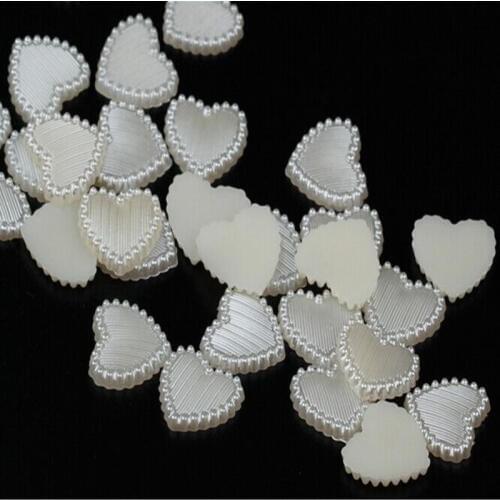 100pcs 10mm Ivory Heart Pearls Flatbacks Cabochons Embellishments DIY Phone Nail Decorations Scrapbooking Crafts Cardmaking