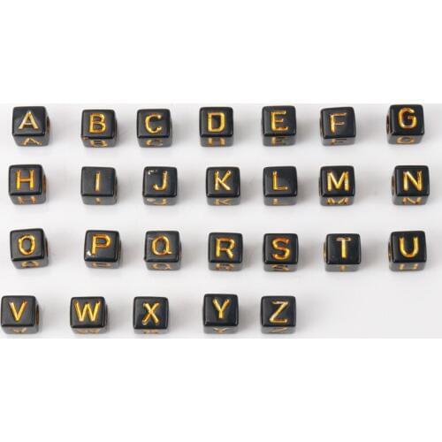 Mix Black English Alphabet/Letter Square Shape Acrylic Spacer Beads For Decoration Jewelry Making DIY Accessories 6mm 200pcs