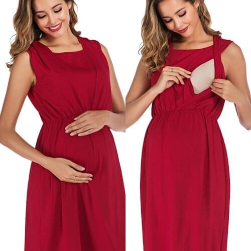 2021 Pregnancy maternity dresses pregnant nursing Dresses Breastfeeding Sleeveless round neck Nursing wear T1206