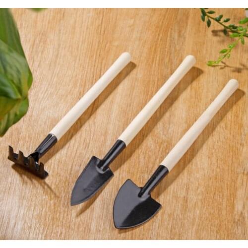 3pcs/set Mini Shovel Rake Set Wooden Handle Metal Head Shovel for Flowers Potted Plants Mini Garden Tool Seed Disseminators
