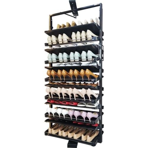 360 degree rotating shoe rack home stainless steel multi-layer space saving storage telescopic rotary shoe cabinet hardware