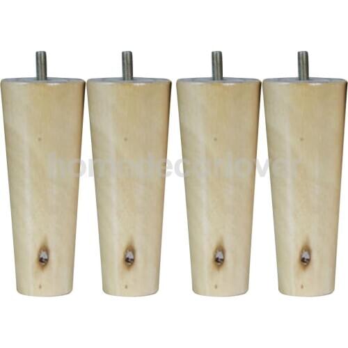 4Pcs 6inch Height Cone Shape Eucalyptus Solid Wood Furniture Sofa Legs Natural Color
