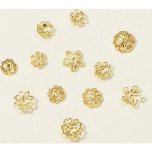 6-8mm 5pcs 925 sterling silver Gold coated Beads cap clover Torus Flower Cap spacer beads hat for making jewelry accessories