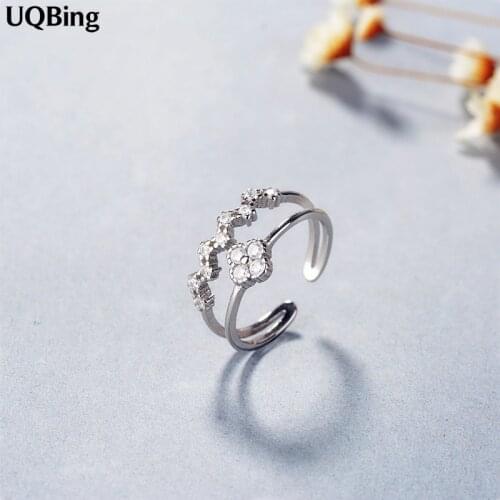 925 Sterling Silver Open Adjustable Crystal Layer Wedding Rings 2019 Jewelry