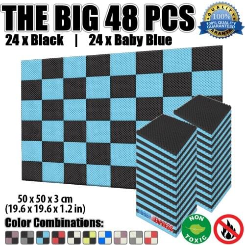 Arrowzoom Acoustic Tile Panel Egg Crate Convoluted Sound-Proofing Studio Foam 50 x 50 x 3 cm (19.6 x 19.6 x 1.1 in) 48 pcs