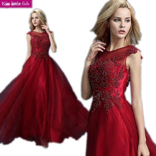 Free Shipping Vestidos De Fiesta Largos Elegantes De Gala Dresses Prom Long Elegant Beading O-Neck
